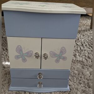 Wooden Butterfly 12"H x 6" D Jewelry Box with Crystal Knobs - High Quality